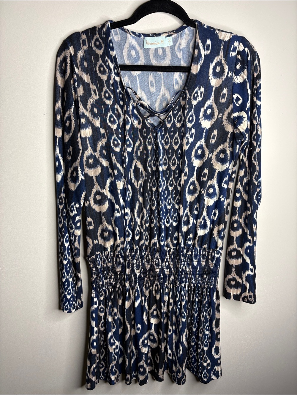 Veronica M. Navy and Cream Ikat Print Blouse